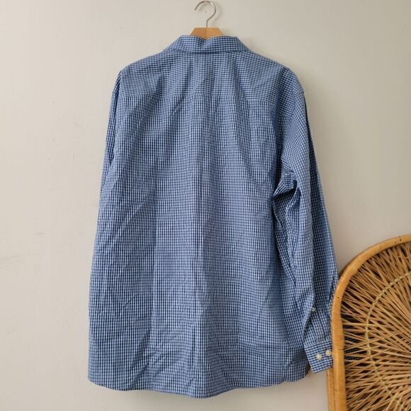 Kenneth Cole New York Blue Gingham Button Down Shirt Slim Fit Non Iron 17 1/2 34 - Picture 8 of 8